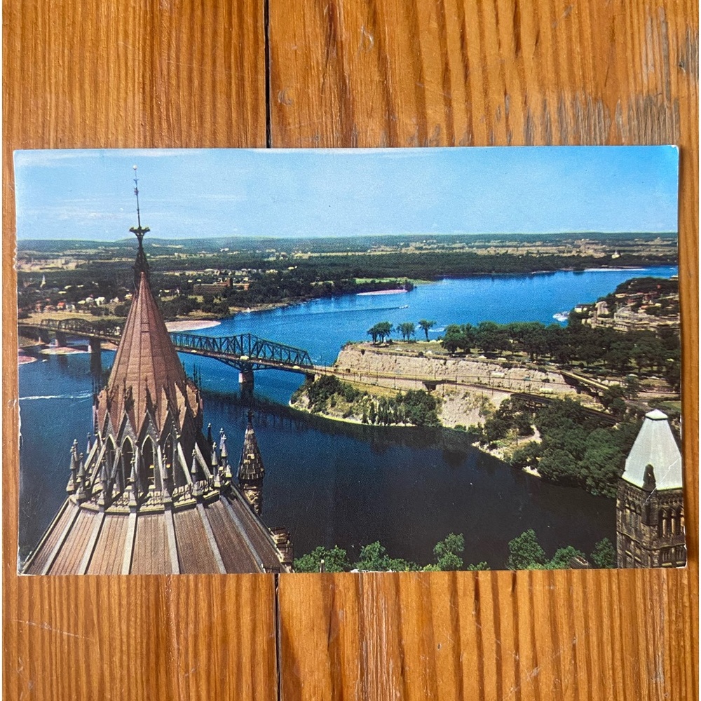 Vintage Post Card 1959 View From The Peace Tower Balcony Ottawa River Canada